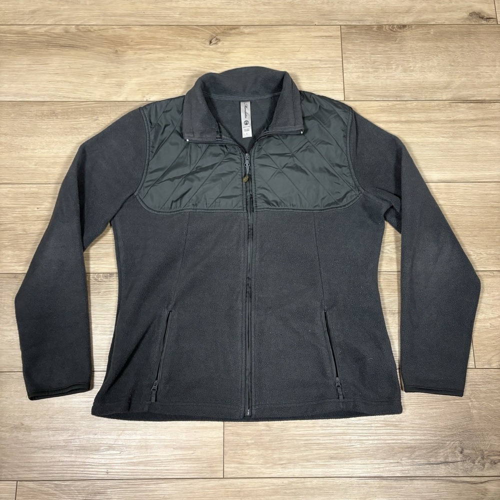 Mondetta Womens L Gray Full Zip Fleece Jacket Quiled Athletic Pocket